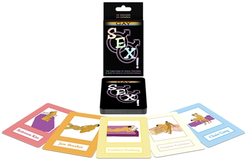 Each Gay SEX. Card explicitly illustrates either a foreplay activity or a sexual position and the color represents the intensity of the position. Each deck includes three card games. After building the fantasy you both act it out.