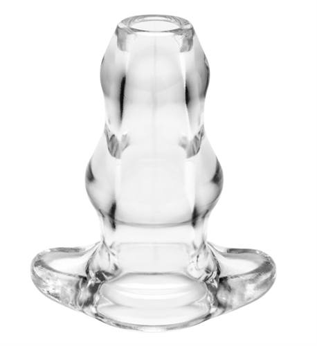 The Double Tunnel Plug features two plugs that slightly tapered to the tip which makes it on of the most innovative butt plugs available on the market. In addition to being a standard butt plug you can use the tunnel hole that goes all the way through the plug for various play including lube insertion fingers and watersports. The clear version also makes it possible to see right into the other person. It is made of special blend of TPR and PF Blend.
