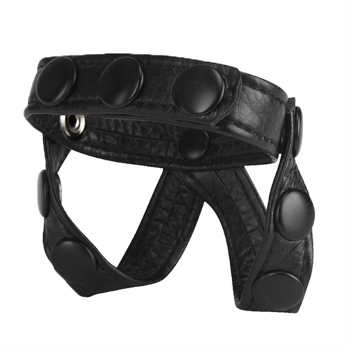 The Macho Collection v-Style Cock Ring and Ball Divider - Black - Image 3