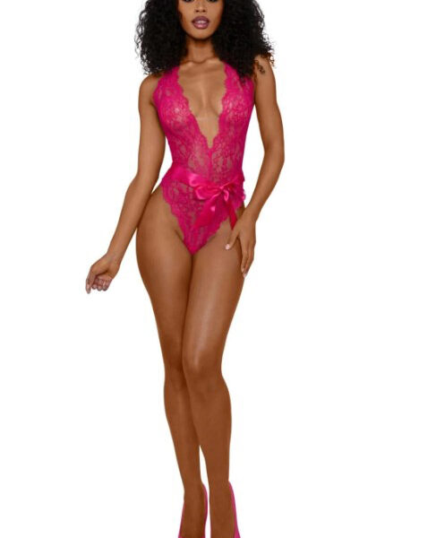 Tiana Lace Teddy With Satin Tie - L/xl - Azalea