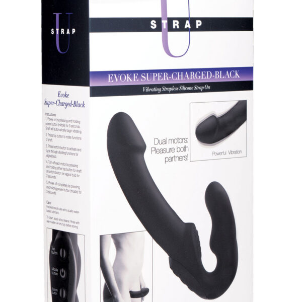 Evoke Rechargeable Vibrating Silicone Strapless Strap on - Black