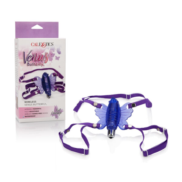 The world famous Venus Butterfly is now hands-free Soft vibrating full contact butterfly with pinpoint stimulation Powerful removable wireless push button stimulator Fully adjustable and removable waist and thigh straps