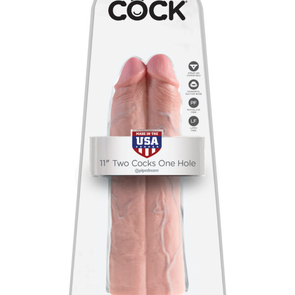 King Cock 11" Two Cocks One Hole - Flesh