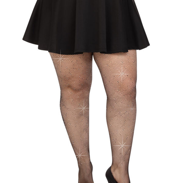 Colby Rhinestone Fishnet Tights - 1x/2x - Black