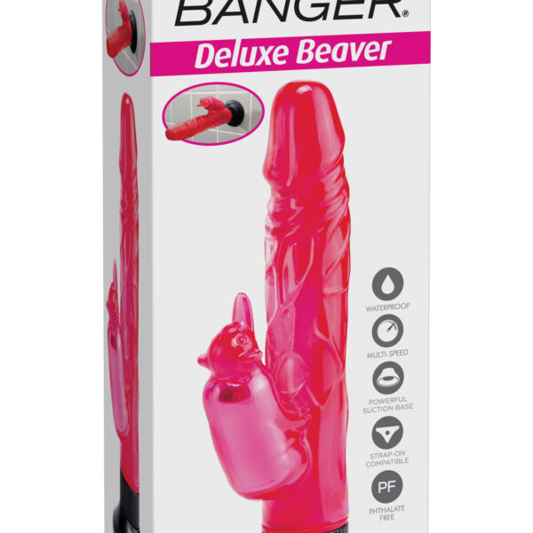 Enjoy wall-bangin' satisfaction every time with this incredible vibrating Deluxe Beaver suction dildo with clitoral stimulator. <br><br> Its powerful suction-cup base holds the dong securely in place