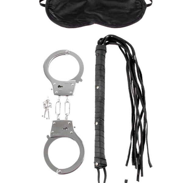 Explore each other's naughty side with this Lover's Fantasy Kit! <br><br> This beginner's kit contains all you need to spice up your love life with BDSM or role-play: <br><br>  Fantasy Leather Whip <br>  Metal Handcuffs with Keys <br>  Satin Love Mask