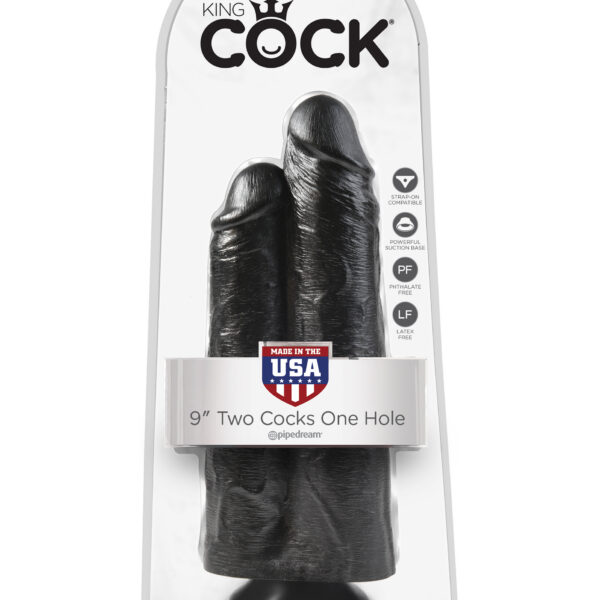 King Cock 9" Two Cocks One Hole - Black