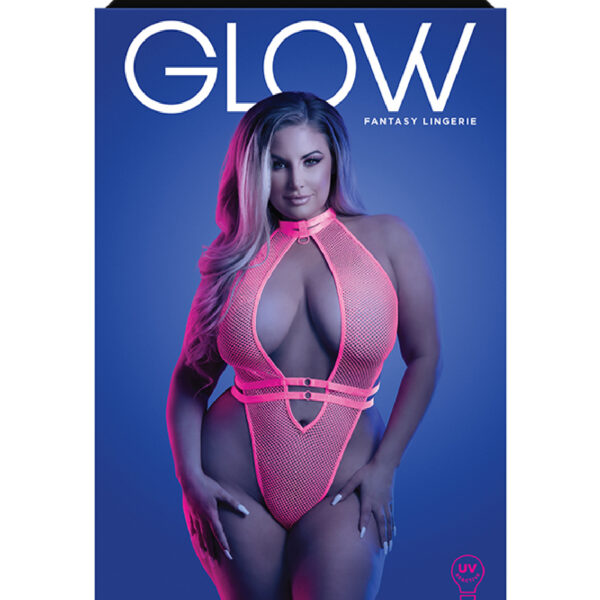 Knockout Plunge Halter Teddy - Queen - Neon Pink