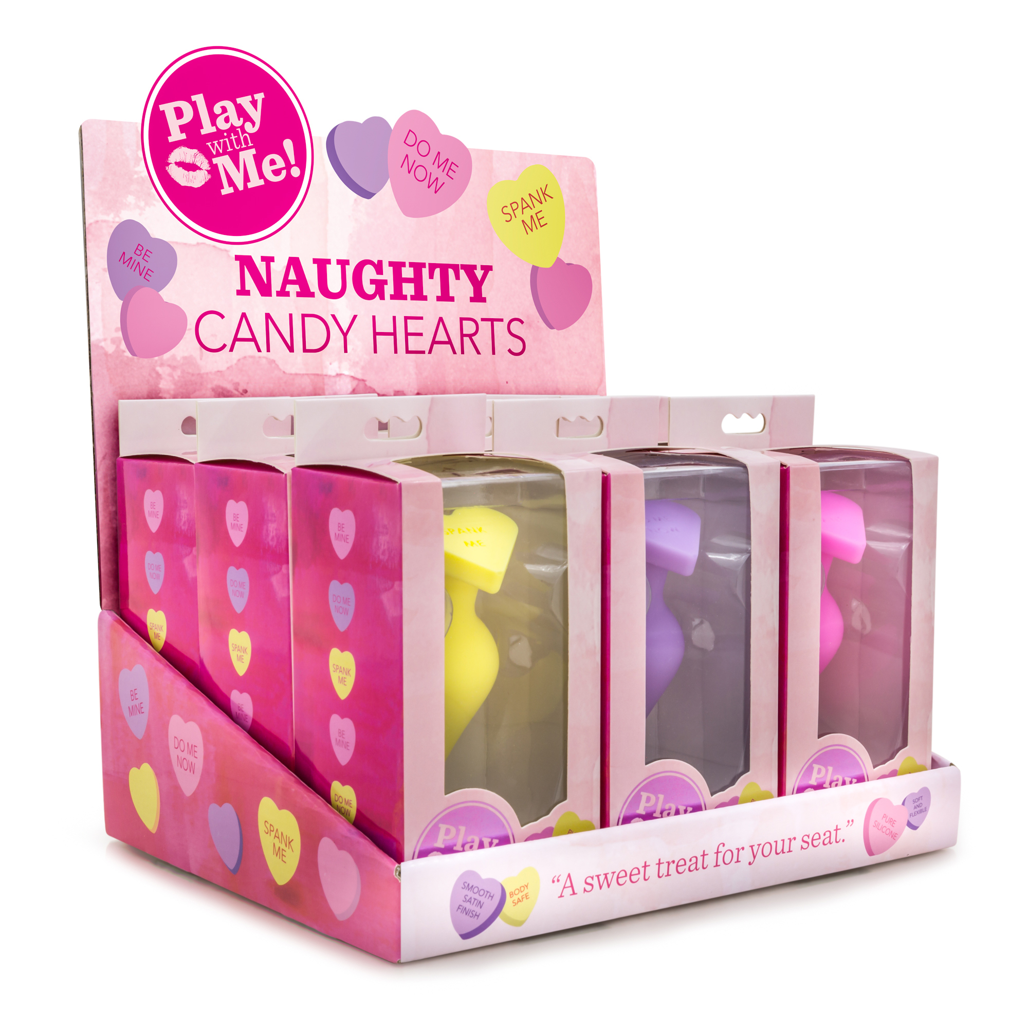 Introducing the cute little Naughty Candy Hearts. The most popular Valentines Valentines Day gift item. Naughty Candy Hearts make a great beginners anal toy. The shape is a gentle conical taper for easy insertion. Made of soft silicone with a smooth and silky finish