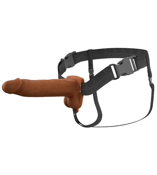 Fantasy X-Tensions Elite 8" Vibrating Hollow Silicone Strap-on - Brown