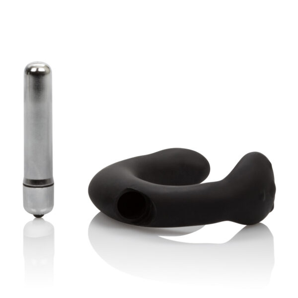 The perfect angle for prostate and testicular stimulation. High powered stimulator with push button activation. Soft and pliable