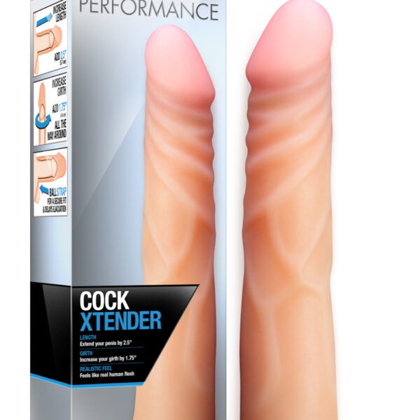 Engineered using our proprietary Sensa Feel technology Cock Xtender extends your penis by 2.5 inches and increases girth. The stretchy ring encircles your scrotum to help delay ejaculation. Your partner will love the new you. Sensa Feel was developed to mimic the feel of the human body. Sensa Feel warms to body temperature and has just the right amount of give. Stretch the Cock Xtender over your erect penis. Enter your partner. Enjoy.