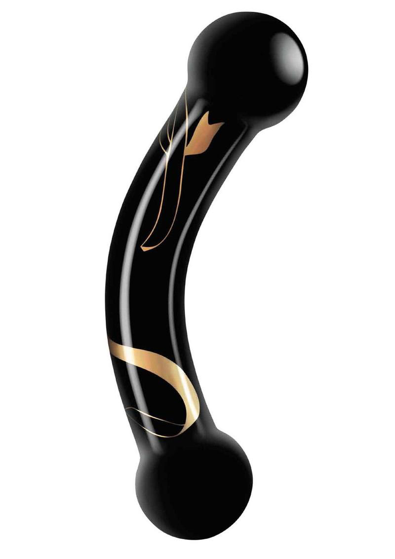 Secret Kisses - 5.5 Inch Handblown Glass Double Ended Dildo - Black