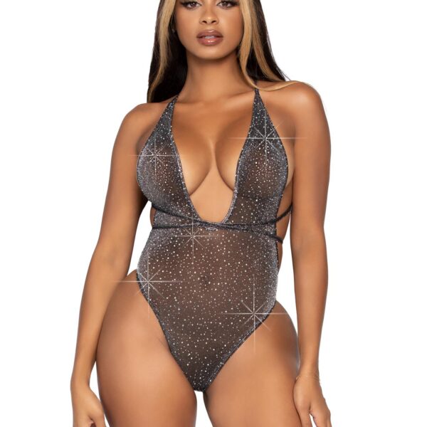 Convertible Lurex Rhinestone Teddy - One Size - Black Silver