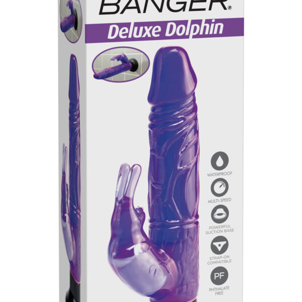 Enjoy wall-bangin' satisfaction every time with this incredible vibrating Deluxe Bunny suction dong with clitoral stimulator. <br><br> Its powerful suction-cup base holds the dong securely in place