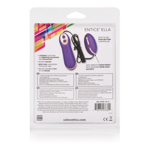 Elegant silky smooth Satin Finish stimulator for couples or solo play. Luxurious designer accents. 7 powerful functions of vibration pulsation and escalation. Ergonomic controller with push button control and auto on and off.