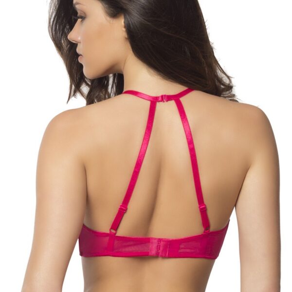 High Neck Bra With Diagonal Eyelash Lace Panels - Extra Large - Bright Rose