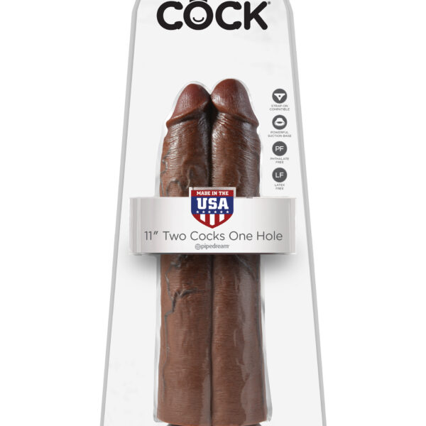 King Cock 11" Two Cocks One Hole - Brown