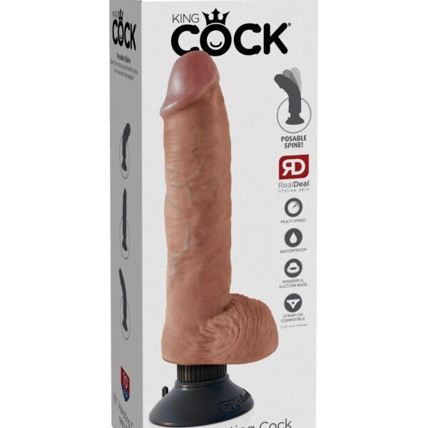 King Cock 10" Vibrating Cock With Balls - Tan