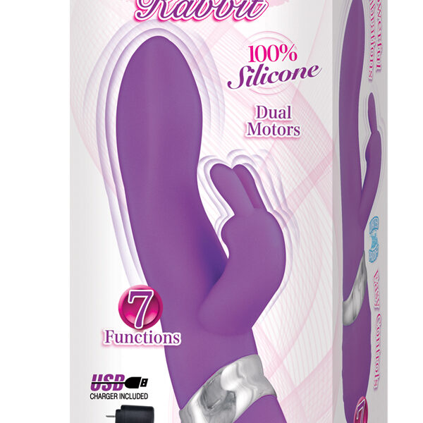 The Ravishing Rabbit is 100 percent silicone. Powerful independent dual motors. No batteries needed. 7-function G-spot and clitoral stimulation. Easy touch controller with glowing LED lights.