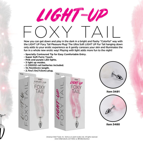 Foxy Tail - Light Up Faux Fur Butt Plug - White Plug - White