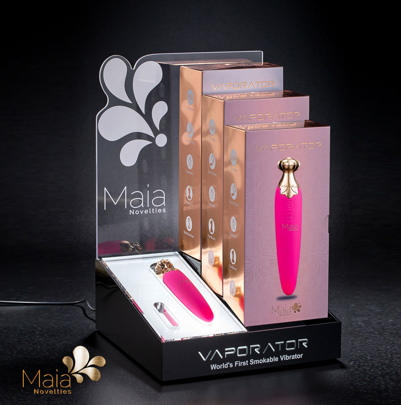 Vaporator Display Stand With 3 Vaporators Plus a Tester