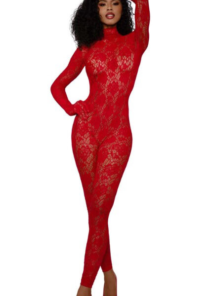 Gloved Bodystocking Dmnd - Os - Red