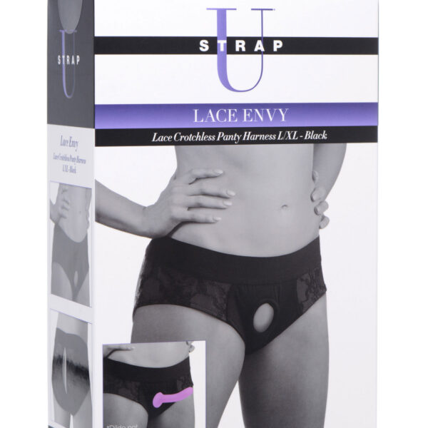 Lace Envy Black Crotchless Panty Harness - L/xl