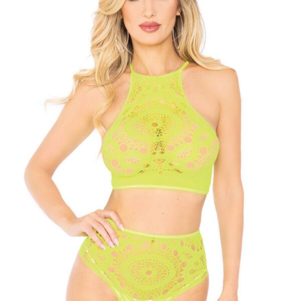 2 Pc Crop Top & Panty - Neon Yellow - S/m