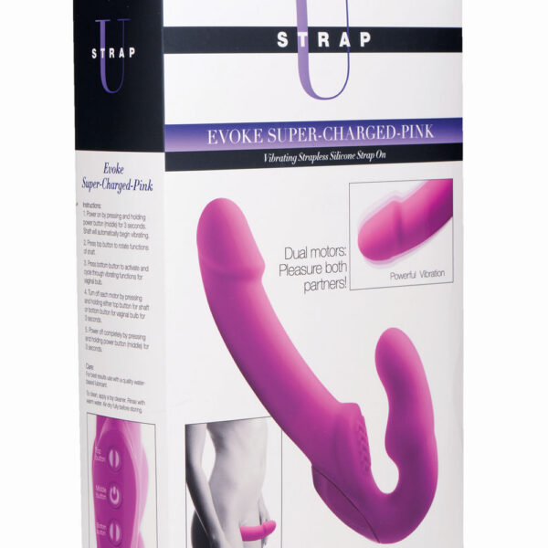 Evoke Rechargeable Vibrating Silicone Strapless Strap on - Pink