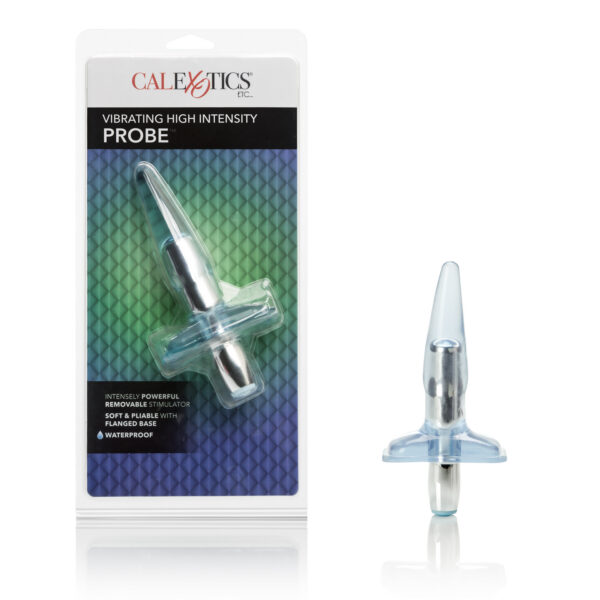 Powerful vibrations that resonate throughout Slender probe with removable high-intensity quiet push button stimulator Extended easy grip base