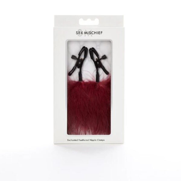 Sex and Mischief Enchanted Feather Nipple Clamps - Burgundy