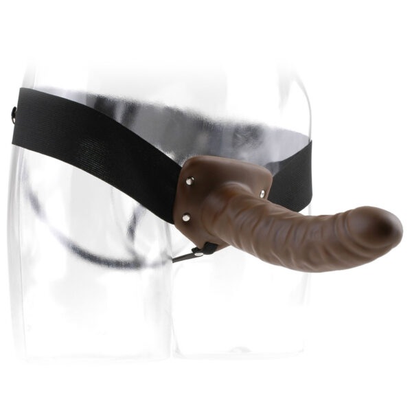 Haven't you always wanted to hang with the big dawgs and feel more confident about your size? Your lover knows that size does matter and nobody can fulfill your fantasies and satisfy a partner like a hung stud can.  <br><br> Now you can have the length and girth you have always dreamt of and be all the man you can be with the 8-inch Hollow Strap-On! <br><br> Say goodbye to embarrassing midway letdowns and say hello to a satisfying smile from your lover. The comfortable elastic harness easily adjusts to fit most sizes