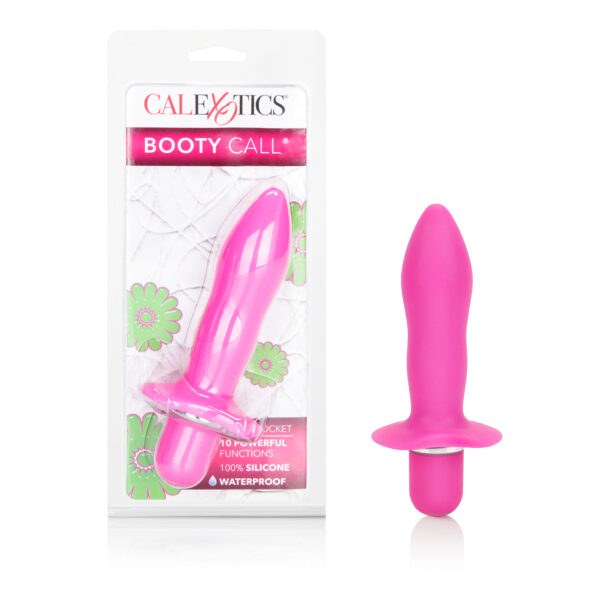 Booty call a premium collection of vibrating silicone products designed for intimate play. Soft pliable vibrating silicone probe. Tapered for personalized pleasure. 10 powerful functions of vibration pulsation and escalation. Push button control with LED light.