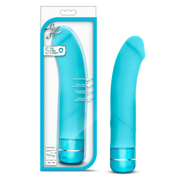 Looking for a vibrating dildo somewhere between realistic and abstract. Look no further Beau is everything you want in one sleek package. Beau has plenty of length and girth to satisfy and has a nice firm g-spot curve. The multi-speed dial at the base is easy to grip and is dressed up with a thin silver ring for a modern look. Beau only requires 2 AA batteries to get up going. Beau is waterproof for fun in the shower and the shaft is made of