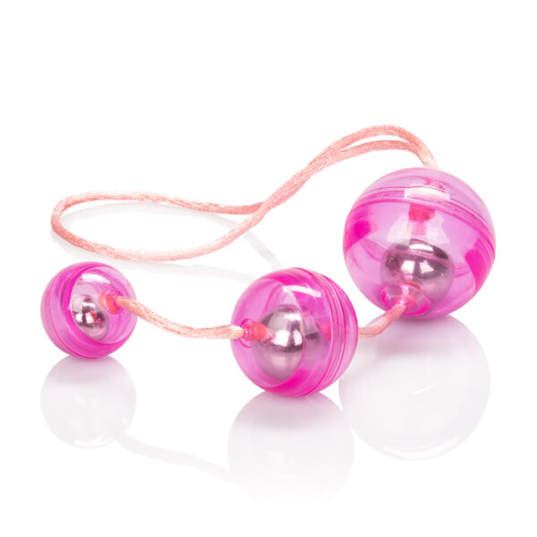 Translucent weighted orgasm balls with sturdy nylon retrieval cord.