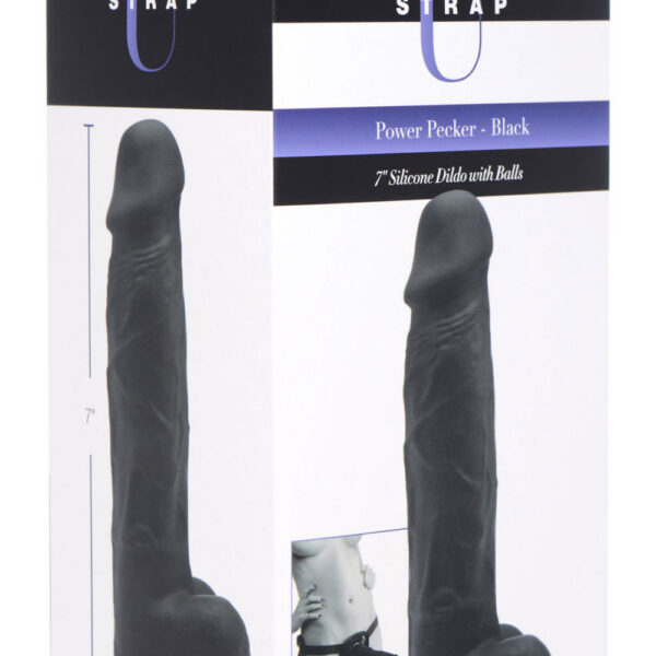 Power Pecker 7 Inch Silicone Dildo With Balls - Black