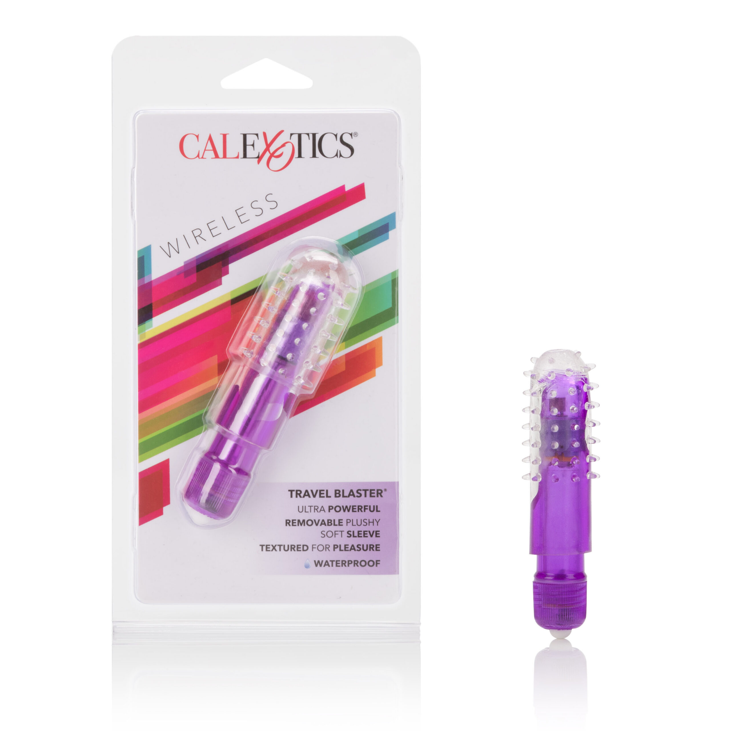 The Waterproof Travel Blaster massager comes complete with a removable nubby sleeve for independent use