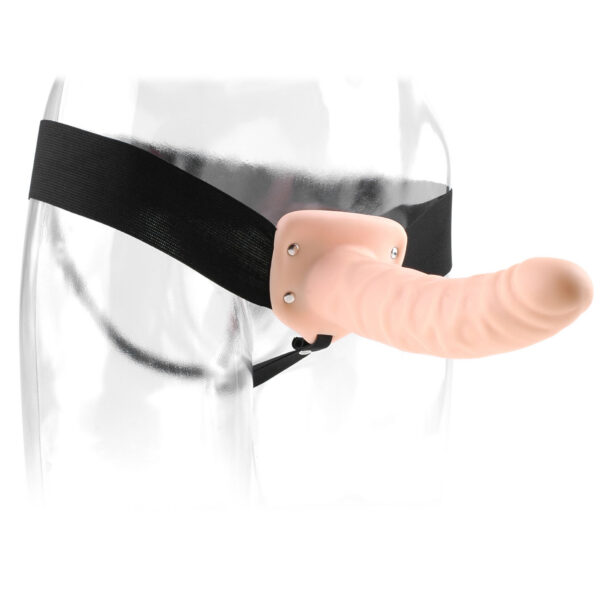 Haven't you always wanted to hang with the big dawgs and feel more confident about your size? Your lover knows that size does matter and nobody can fulfill your fantasies and satisfy a partner like a hung stud can.  <br><br> Now you can have the length and girth you have always dreamt of and be all the man you can be with the 8-inch Hollow Strap-On! <br><br> Say goodbye to embarrassing midway letdowns and say hello to a satisfying smile from your lover. The comfortable elastic harness easily adjusts to fit most sizes