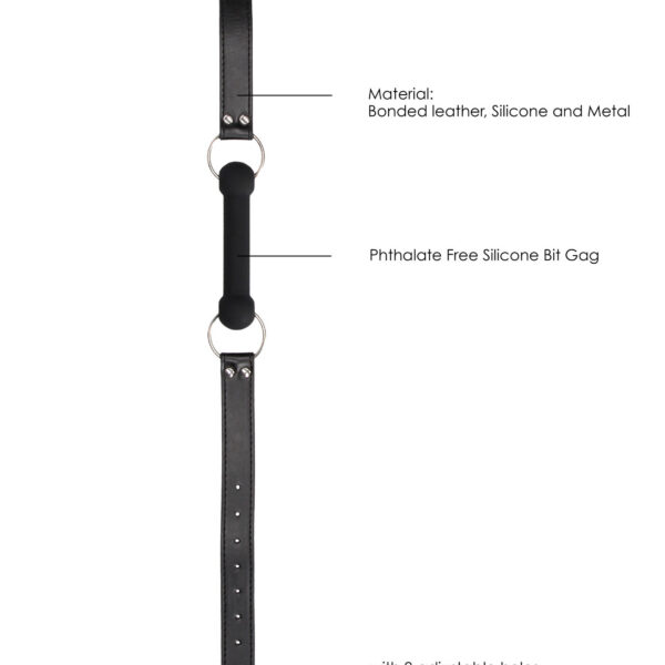 Silicone Bit Gag With Adjustable Bonded Leather  Straps - Black