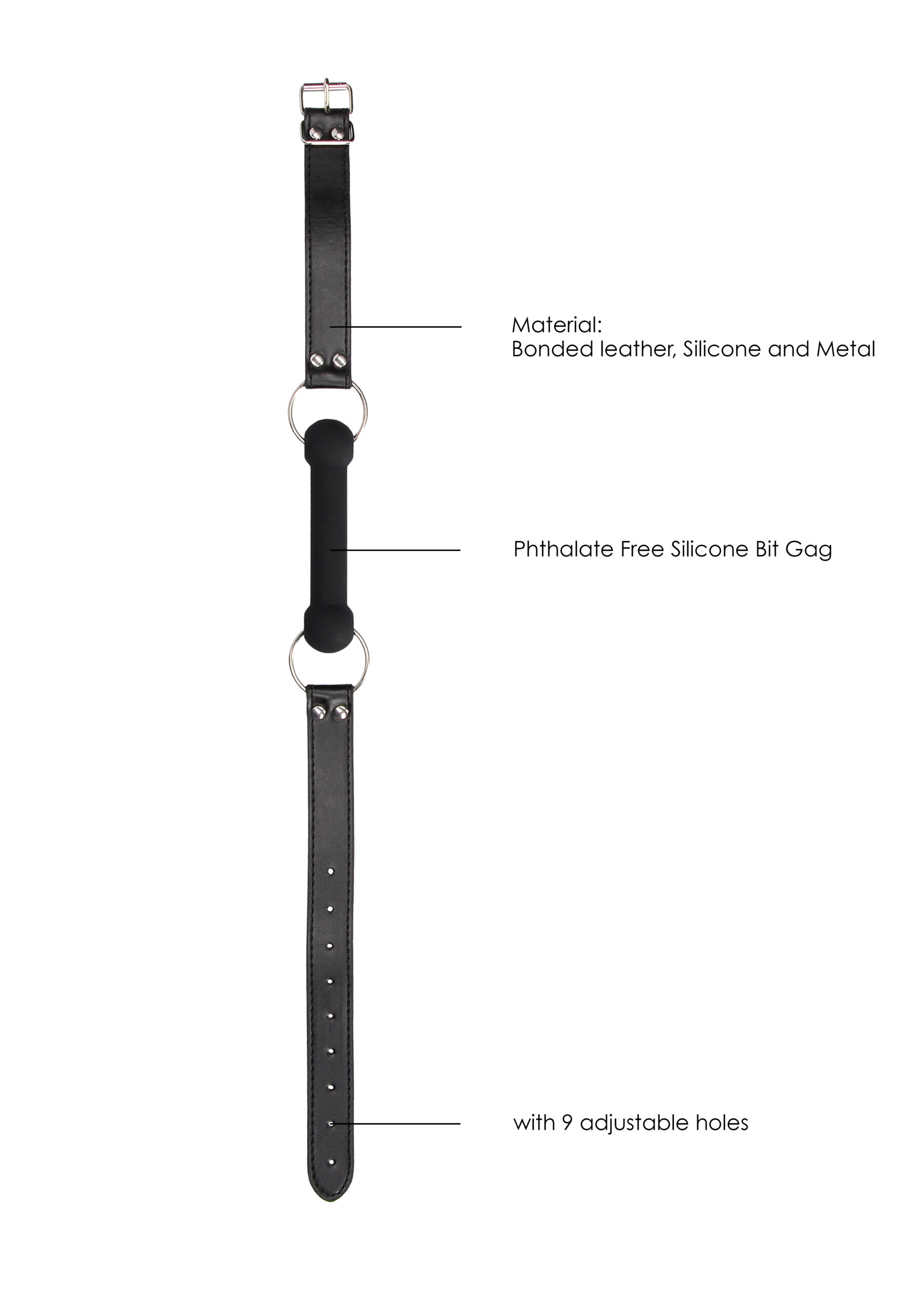 Silicone Bit Gag With Adjustable Bonded Leather Straps - Black