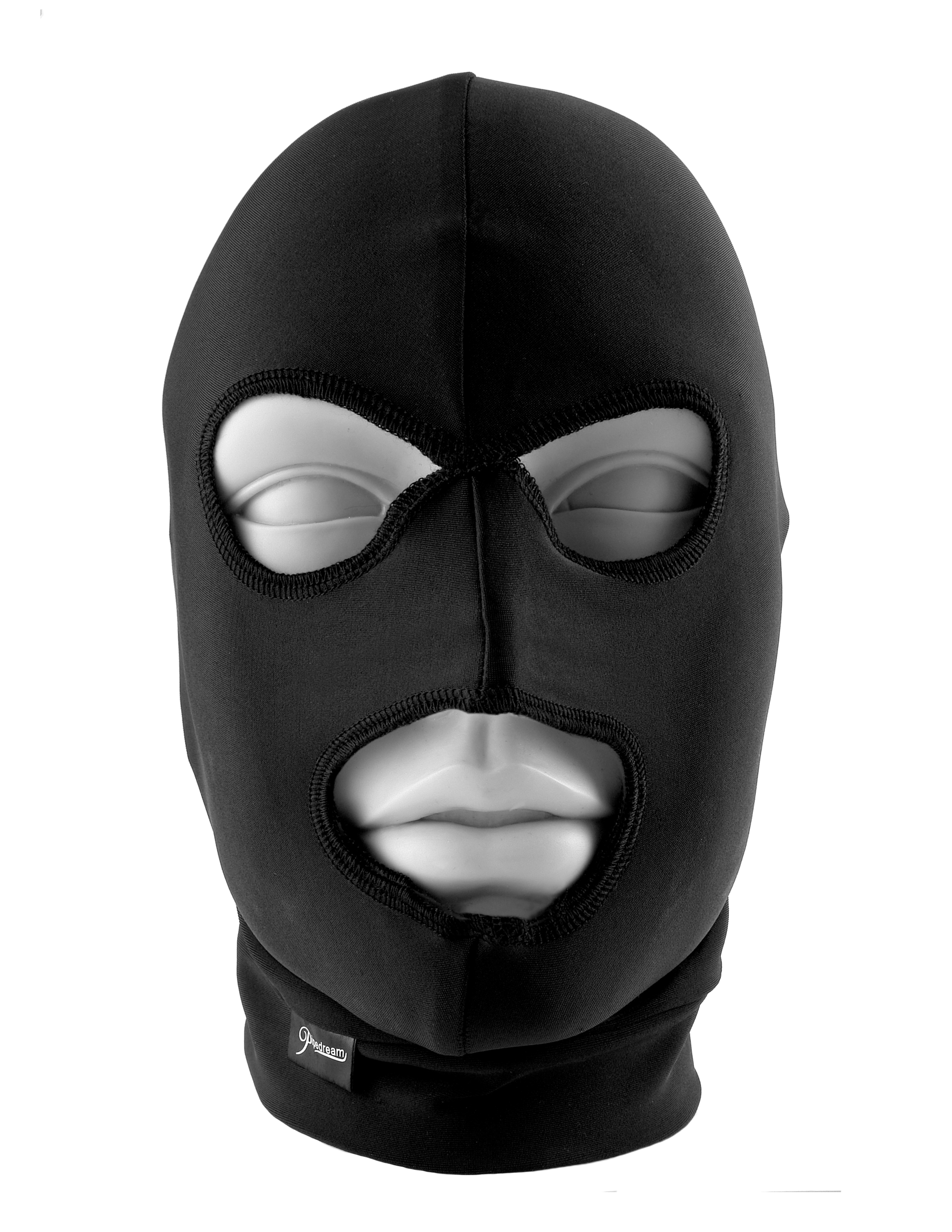 Keep your submissive incognito with this spandex 3-hole hood. This comfortable open-mouth and eyes hood is designed to stretch completely over the head while the lightweight fabric makes breathing and hearing a snap. Best of all your subject can still see and you still have access to their mouth.