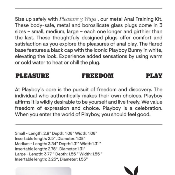 Playboy Pleasure - Pleasure 3 Ways - Butt Plug - Hematite