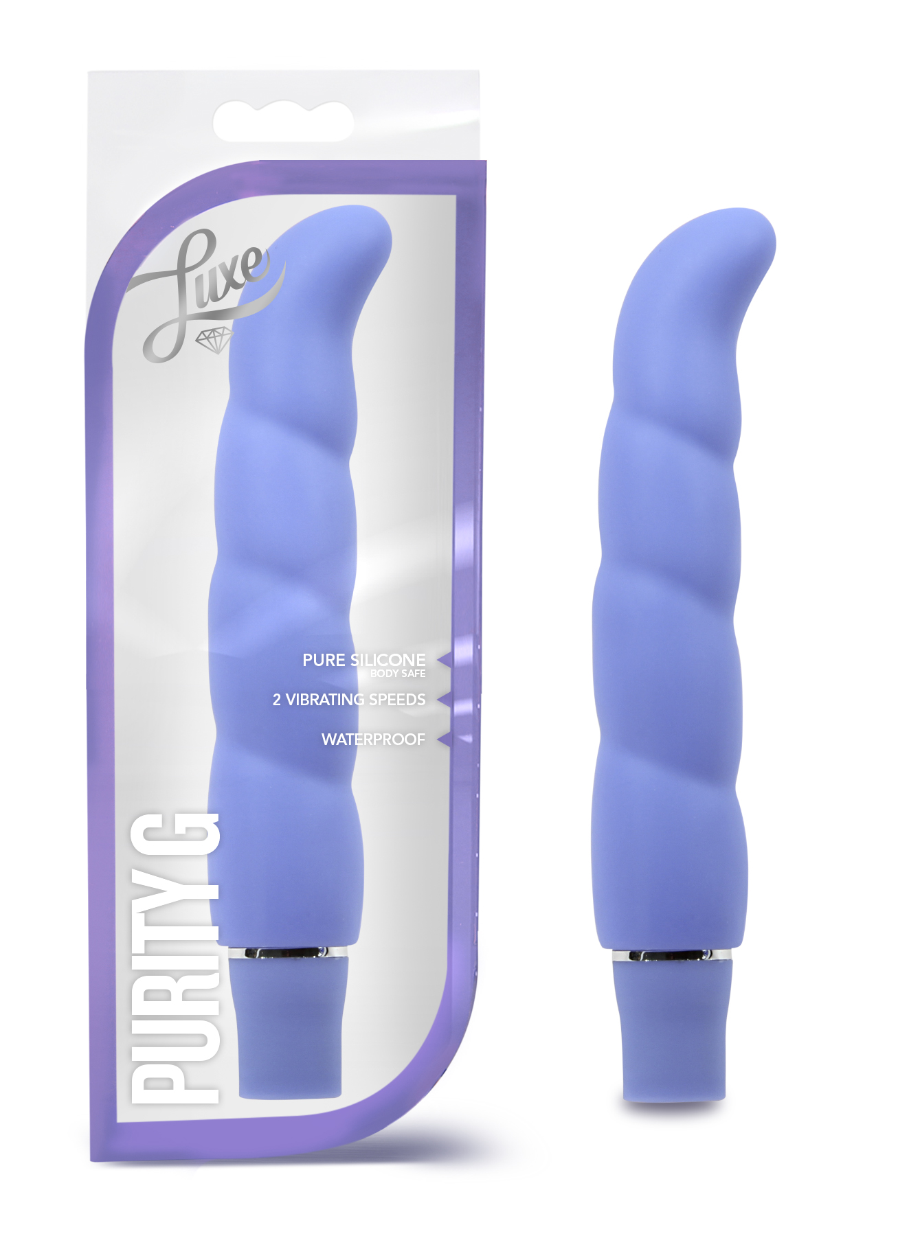 Purity Gs seductive shape expresses the spirit of Blush Novelties Luxe Line. Gorgeous to behold and sensuous to the touch with a smooth satin finish motion her duet of push button vibrations with 1 AA battery. Made of ergonomic g spot curve. Purity G has a waterproof motor to ensure safe shower play.