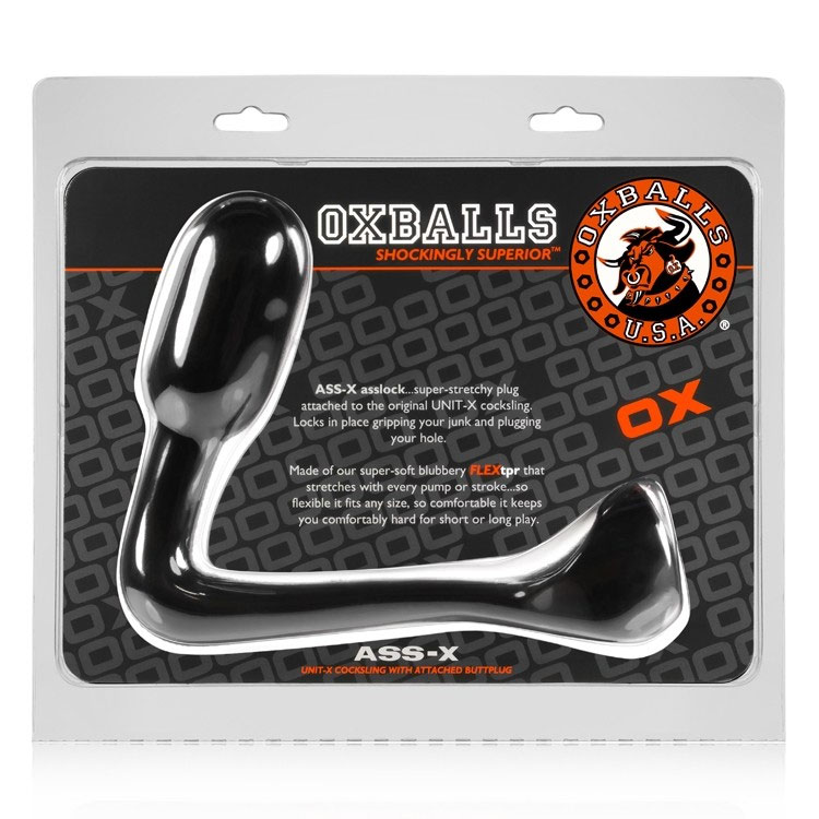 the spankin new FLEX-TPR ass-lock from ATOMIC JOCK. The attached buttplug is about the thickness of two fat fingers and blubbery n soft to the touch. The smooth shape and flexible material let you easily stuff your hole for hours of comfortable wear and use. Wrap the sling around your cock n balls
