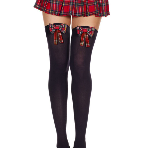 Plaid Bow Thigh Hi - One Size - Black /  Plaid