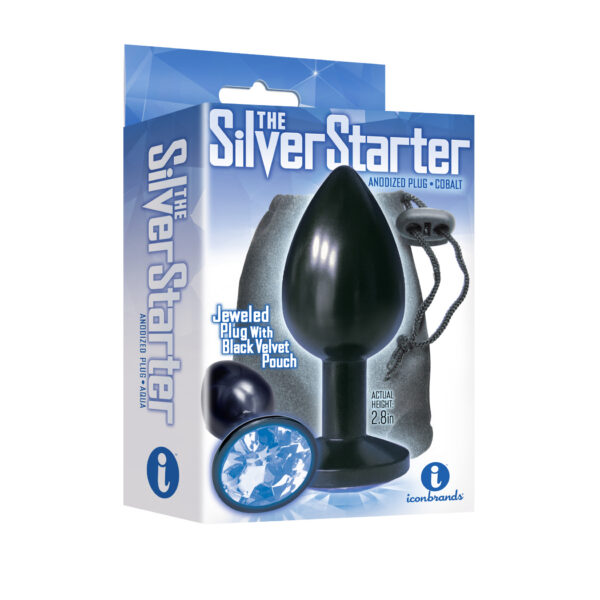 The 9's the Silver Starter Anodized Bejeweled Stainless Steel Plug - Cobalt