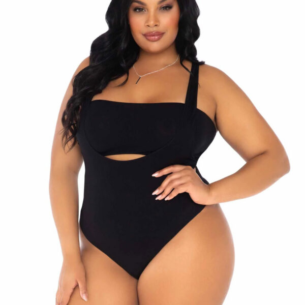 2 Pc Bandeau and Suspender Bodysuit - 1x/2x -  Black