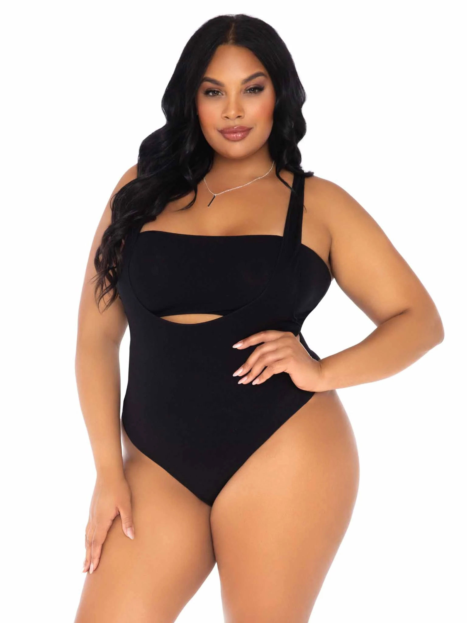 2 Pc Bandeau and Suspender Bodysuit - 1x/2x - Black