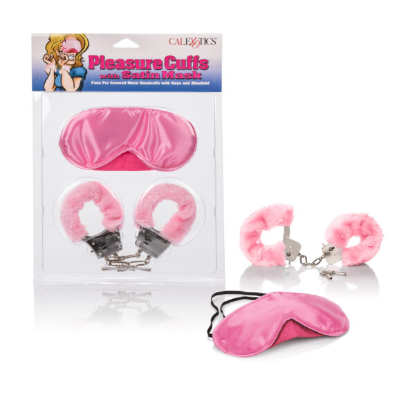 Metal cuffs with faux fur cover and soft cushioned blindfold